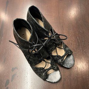 Via Spiga Vibe Snake Embossed Lace Up Heels Green